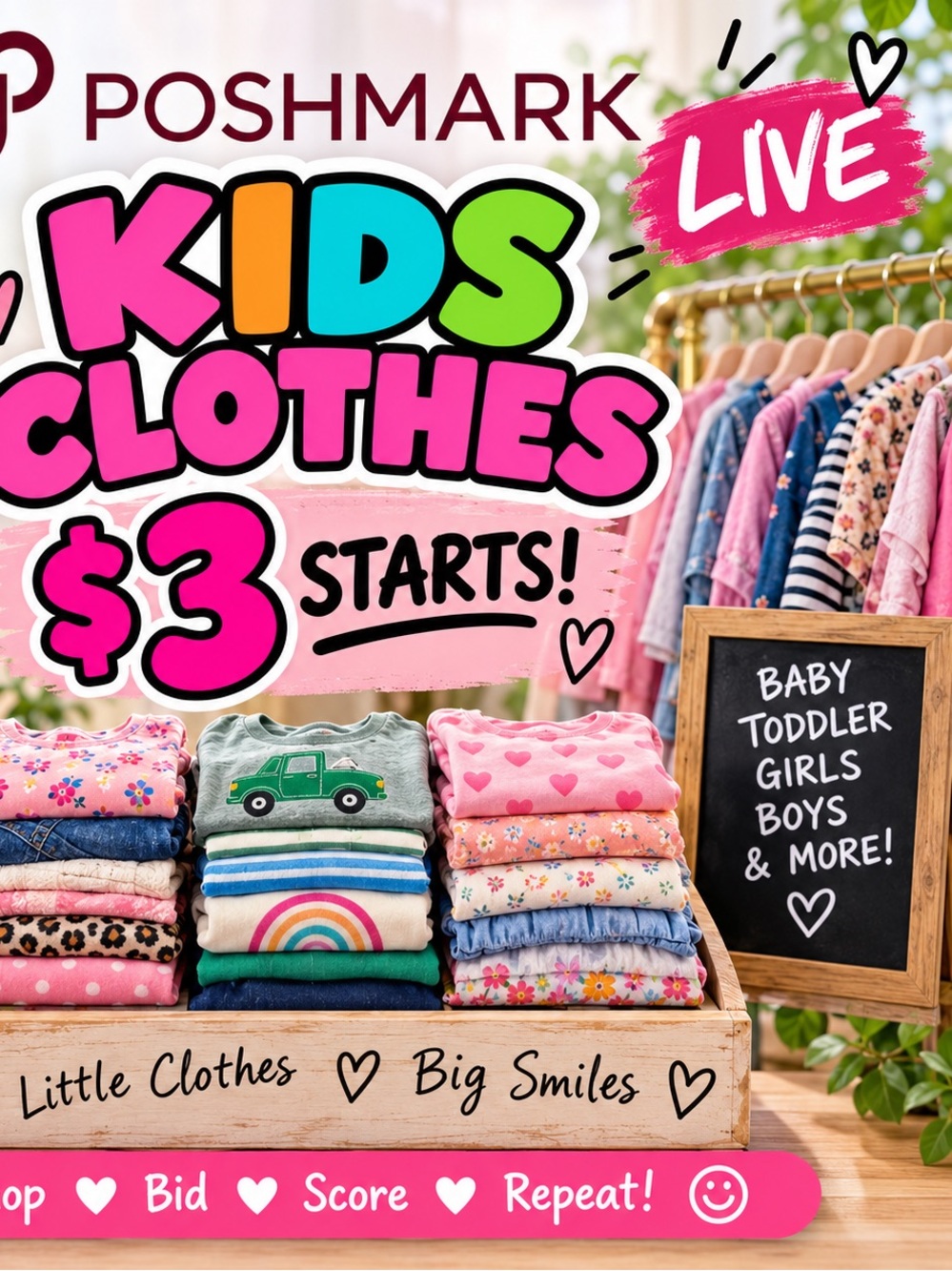 Kids Clothes Stack - Pink, Green, Blue Assorted